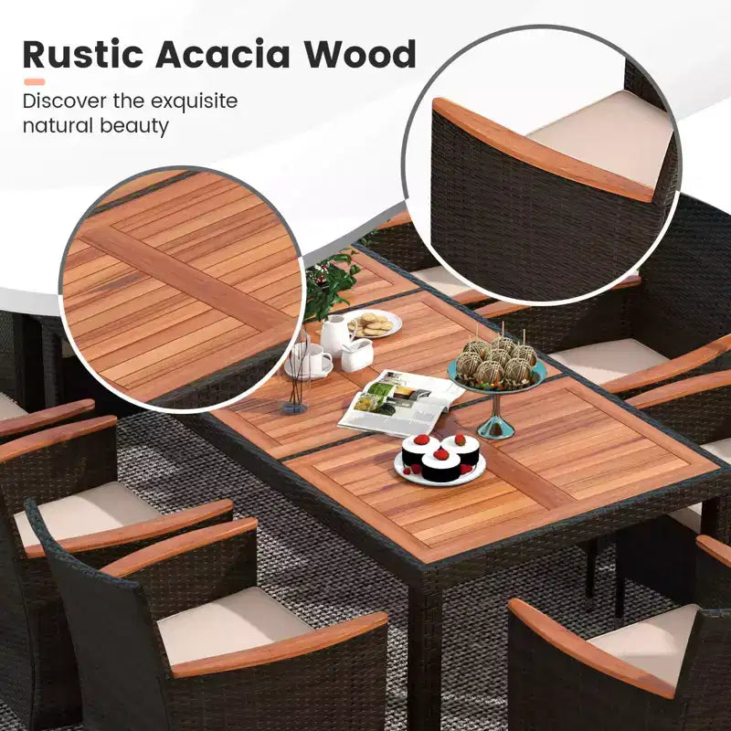 Set da pranzo da giardino Costway 11 pezzi con ombrellone a doppio lato da 4,5 m (base inclusa) beige/caffè/blu scuro/arancione/vino/grigio