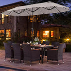 Set da pranzo da giardino Costway 11 pezzi con ombrellone a doppio lato da 4,5 m (base inclusa) beige/caffè/blu scuro/arancione/vino/grigio
