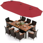 Set da pranzo da giardino Costway 11 pezzi con ombrellone a doppio lato da 4,5 m (base inclusa) beige/caffè/blu scuro/arancione/vino/grigio