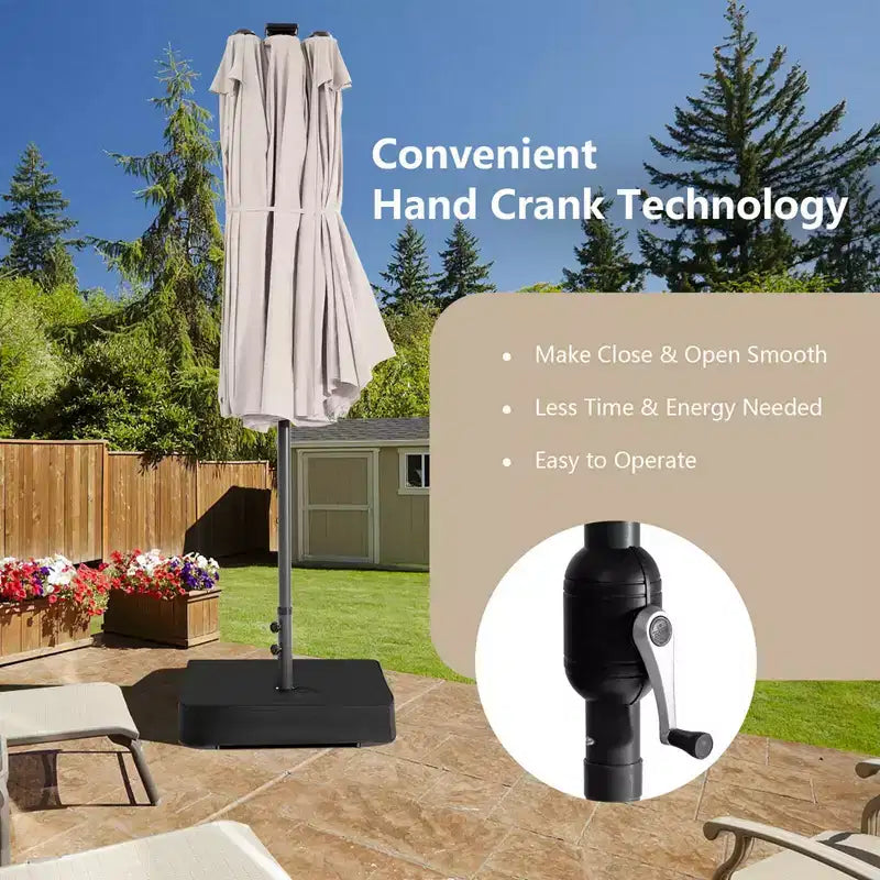Set da pranzo da giardino Costway 11 pezzi con ombrellone a doppio lato da 4,5 m (base inclusa) beige/caffè/blu scuro/arancione/vino/grigio