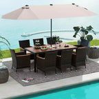 Costway 11 PCS Patio Dining Set with 15ft Double-Sided Patio Umbrella (Base Included) Beige/Coffee/Navy/Orange/Wine/Grey