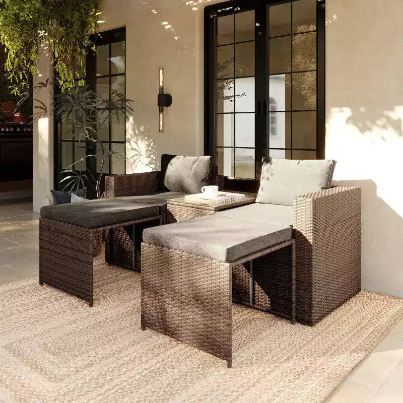 Flash Furniture Nico Ensemble Canapé Modulaire d'Intérieur/Extérieur avec Table et Poufs