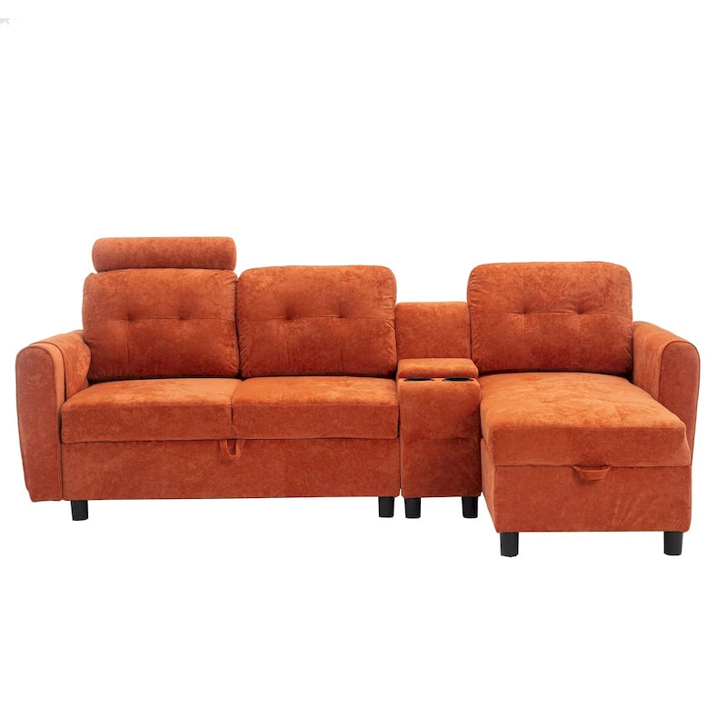 HOMEFUN Canapé Sectionnel Convertible en Velours/PU/Tissu Capitonnage en Forme de L avec Rangement