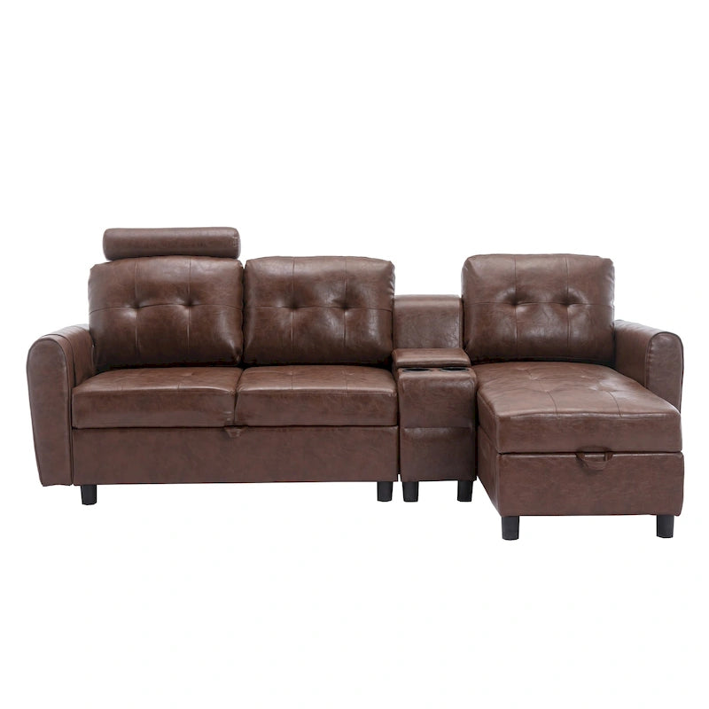 HOMEFUN Canapé Sectionnel Convertible en Velours/PU/Tissu Capitonnage en Forme de L avec Rangement