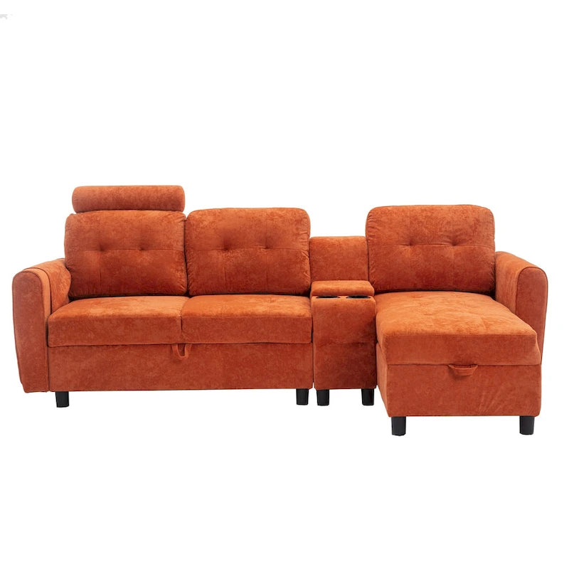 HOMEFUN Canapé Sectionnel Convertible en Velours/PU/Tissu Capitonnage en Forme de L avec Rangement