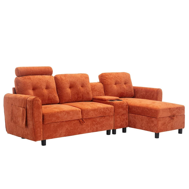 HOMEFUN Canapé Sectionnel Convertible en Velours/PU/Tissu Capitonnage en Forme de L avec Rangement