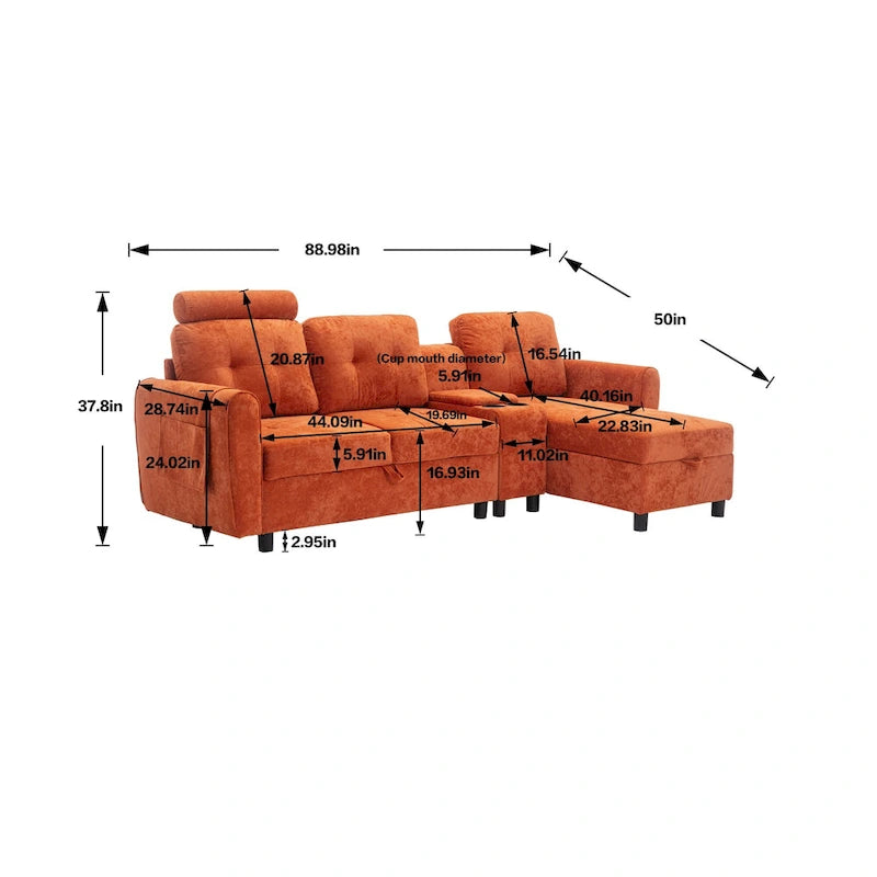 HOMEFUN Canapé Sectionnel Convertible en Velours/PU/Tissu Capitonnage en Forme de L avec Rangement