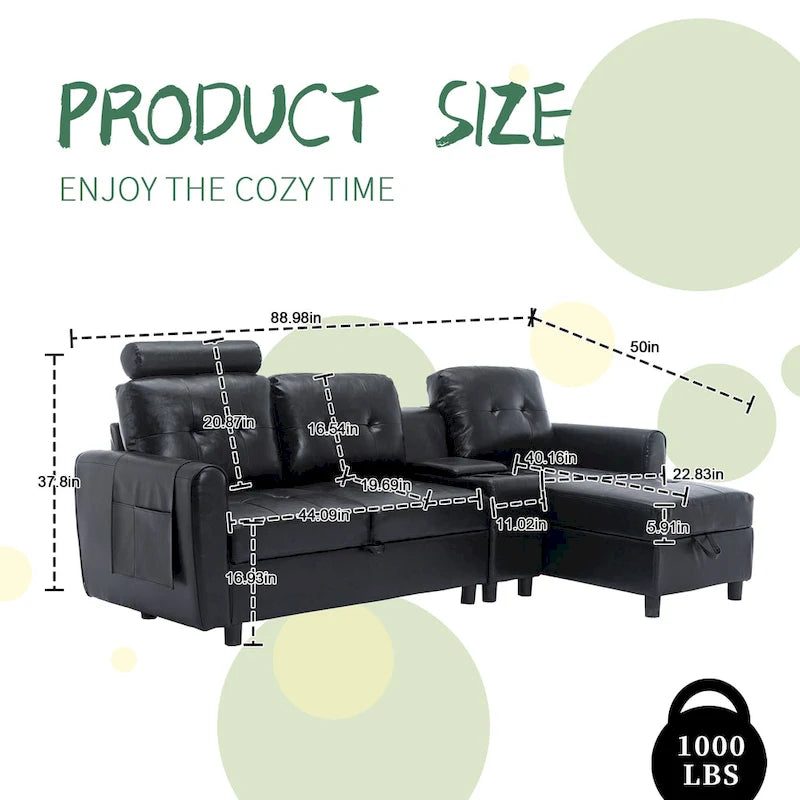 HOMEFUN Canapé Sectionnel Convertible en Velours/PU/Tissu Capitonnage en Forme de L avec Rangement