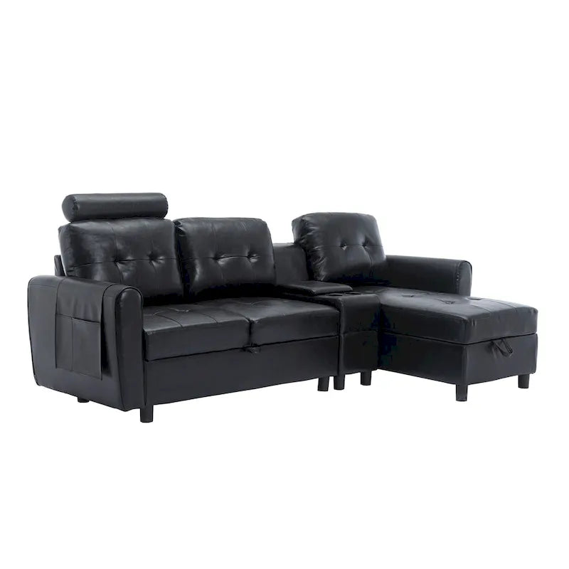 HOMEFUN Canapé Sectionnel Convertible en Velours/PU/Tissu Capitonnage en Forme de L avec Rangement