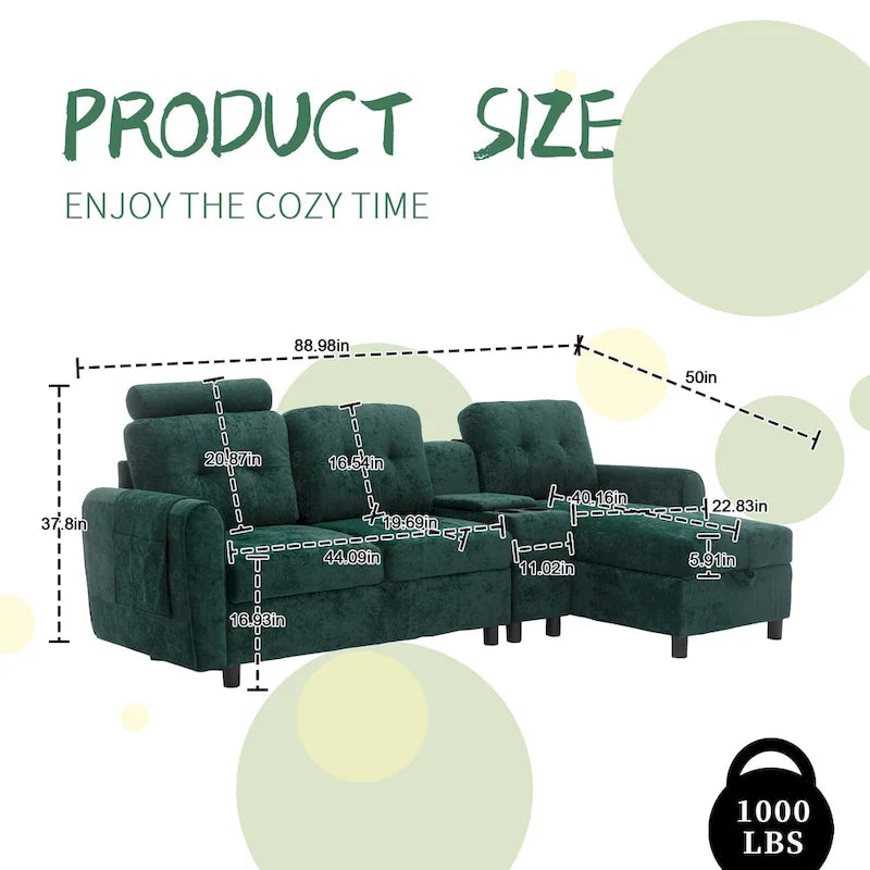 HOMEFUN Canapé Sectionnel Convertible en Velours/PU/Tissu Capitonnage en Forme de L avec Rangement