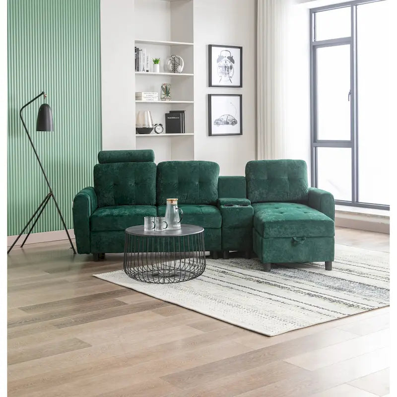 HOMEFUN Canapé Sectionnel Convertible en Velours/PU/Tissu Capitonnage en Forme de L avec Rangement