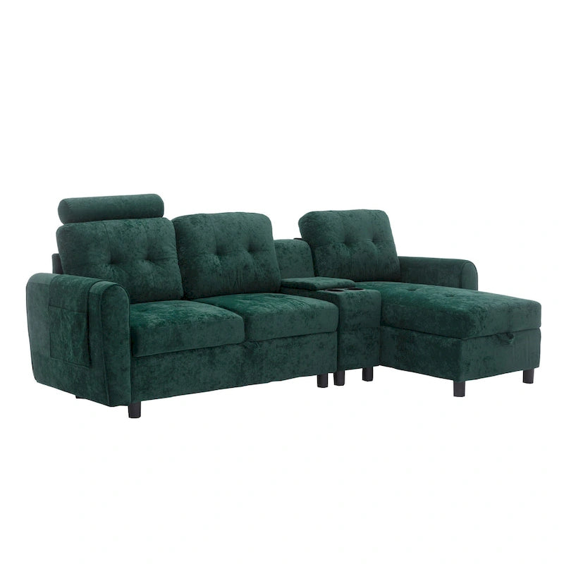 HOMEFUN Canapé Sectionnel Convertible en Velours/PU/Tissu Capitonnage en Forme de L avec Rangement