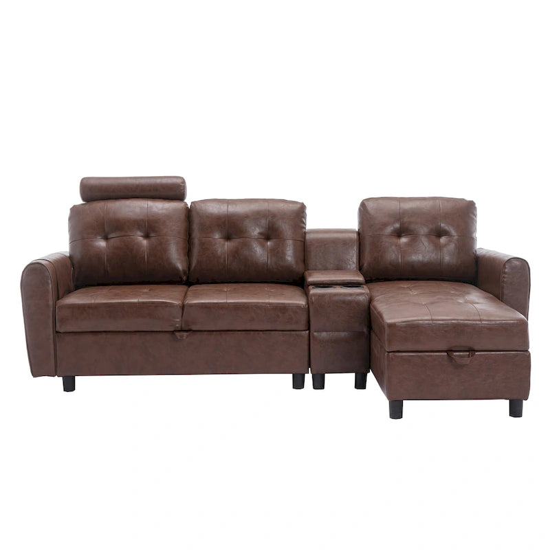 HOMEFUN Canapé Sectionnel Convertible en Velours/PU/Tissu Capitonnage en Forme de L avec Rangement