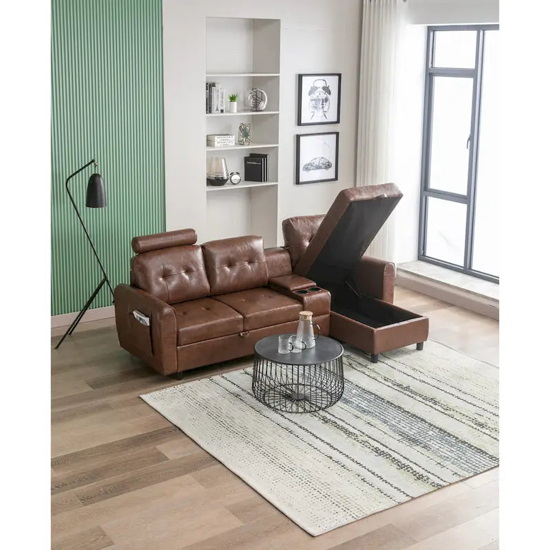 HOMEFUN Canapé Sectionnel Convertible en Velours/PU/Tissu Capitonnage en Forme de L avec Rangement