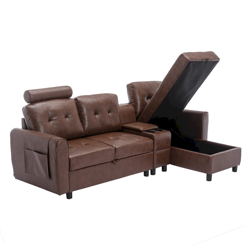 HOMEFUN Canapé Sectionnel Convertible en Velours/PU/Tissu Capitonnage en Forme de L avec Rangement