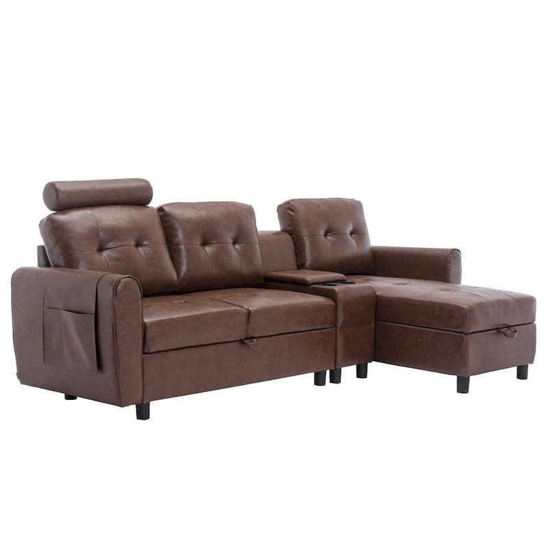 HOMEFUN Canapé Sectionnel Convertible en Velours/PU/Tissu Capitonnage en Forme de L avec Rangement