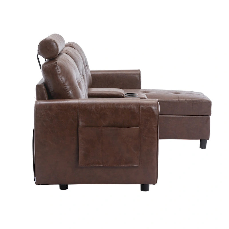 HOMEFUN Canapé Sectionnel Convertible en Velours/PU/Tissu Capitonnage en Forme de L avec Rangement