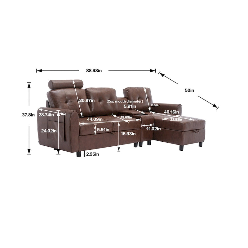 HOMEFUN Canapé Sectionnel Convertible en Velours/PU/Tissu Capitonnage en Forme de L avec Rangement