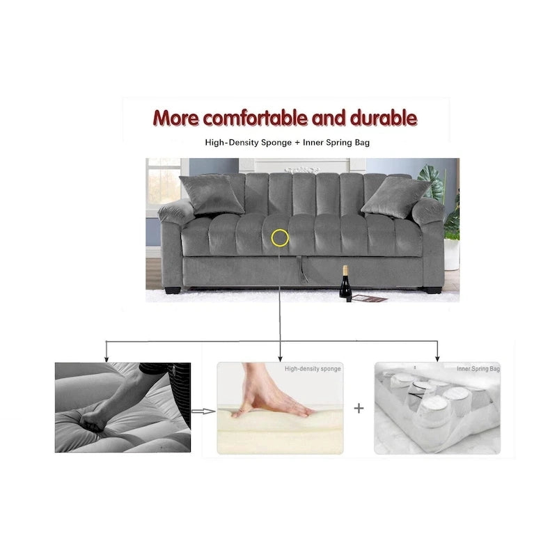 Divano letto convertibile in velluto da 82,7" con 2 cuscini