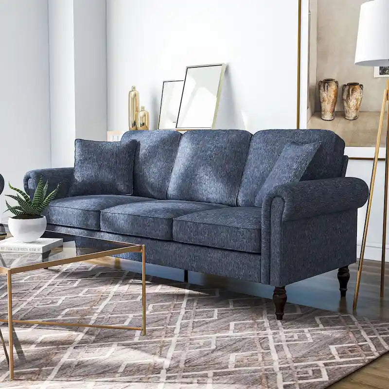 Divano tradizionale in ciniglia con braccioli arrotolati Igny di Furniture of America