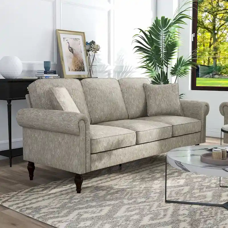 Divano tradizionale in ciniglia con braccioli arrotolati Igny di Furniture of America