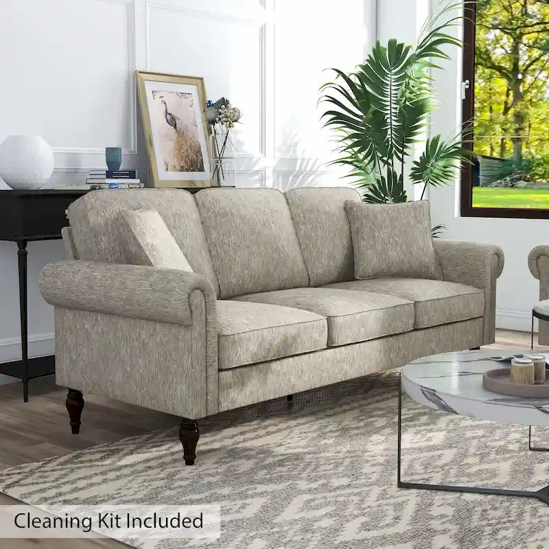 Divano tradizionale in ciniglia con braccioli arrotolati Igny di Furniture of America