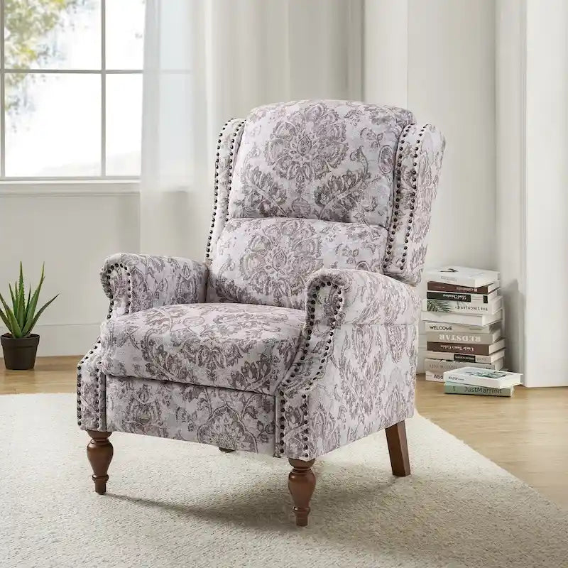 Fauteuil inclinable manuel Terri Classic avec accoudoirs découpés et clous décoratifs pour salon par HULALA HOME