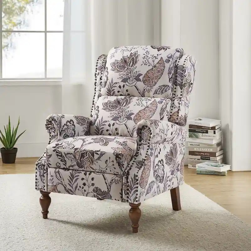 Fauteuil inclinable manuel Terri Classic avec accoudoirs découpés et clous décoratifs pour salon par HULALA HOME
