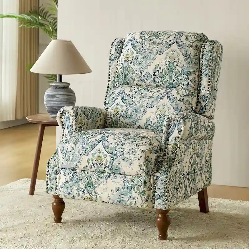 Fauteuil inclinable manuel Terri Classic avec accoudoirs découpés et clous décoratifs pour salon par HULALA HOME