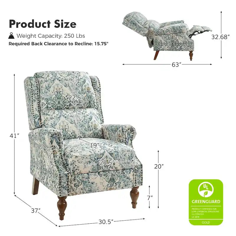 Poltrona Reclinabile Manuale per Soggiorno Terri Classic Cutaway Arms con Borchie di HULALA HOME