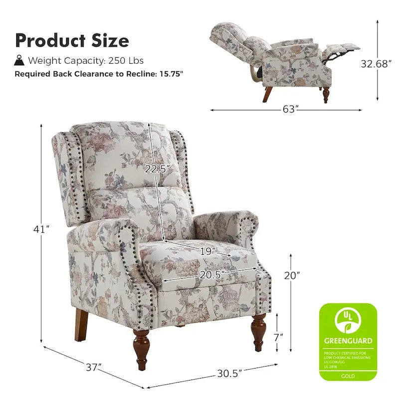 Poltrona Reclinabile Manuale per Soggiorno Terri Classic Cutaway Arms con Borchie di HULALA HOME