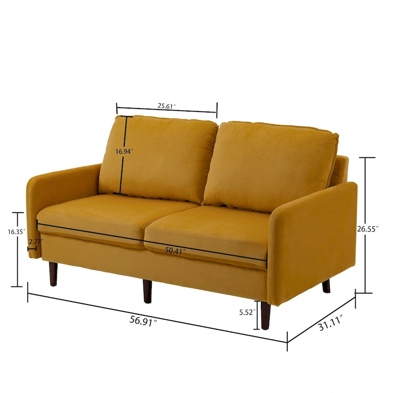 Divanetto moderno in velluto con gambe in legno
