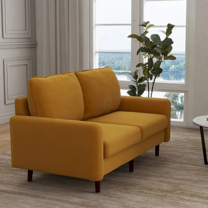 Divanetto moderno in velluto con gambe in legno