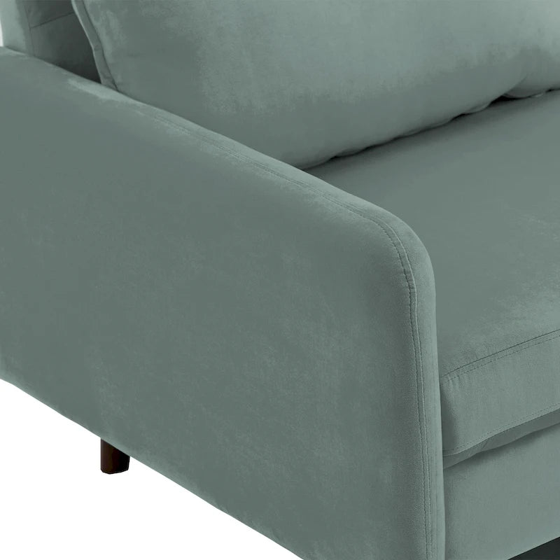 Divanetto moderno in velluto con gambe in legno