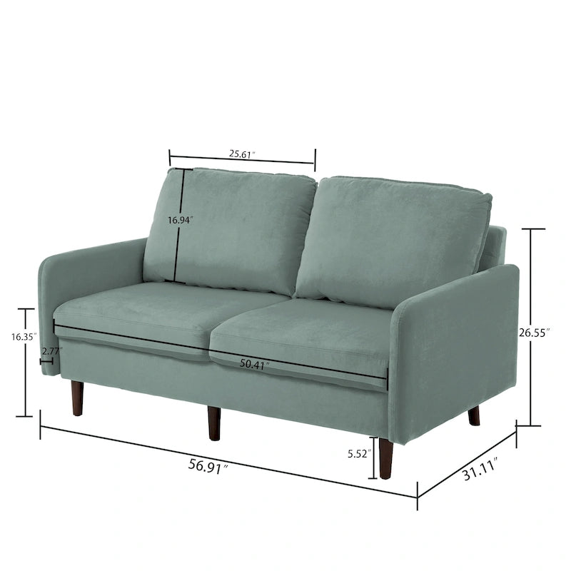 Divanetto moderno in velluto con gambe in legno