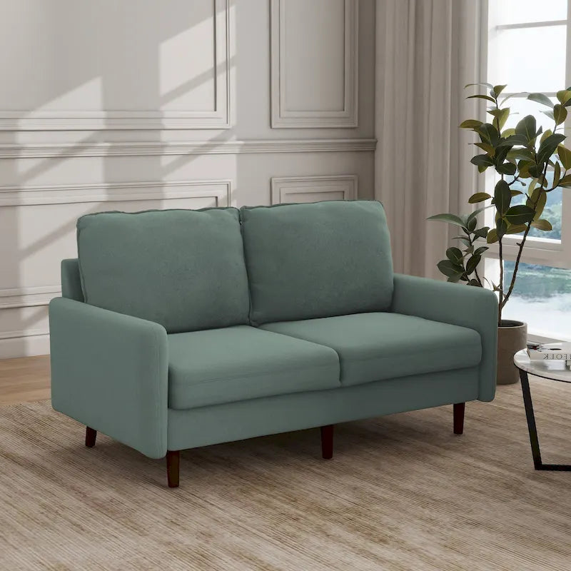 Divanetto moderno in velluto con gambe in legno
