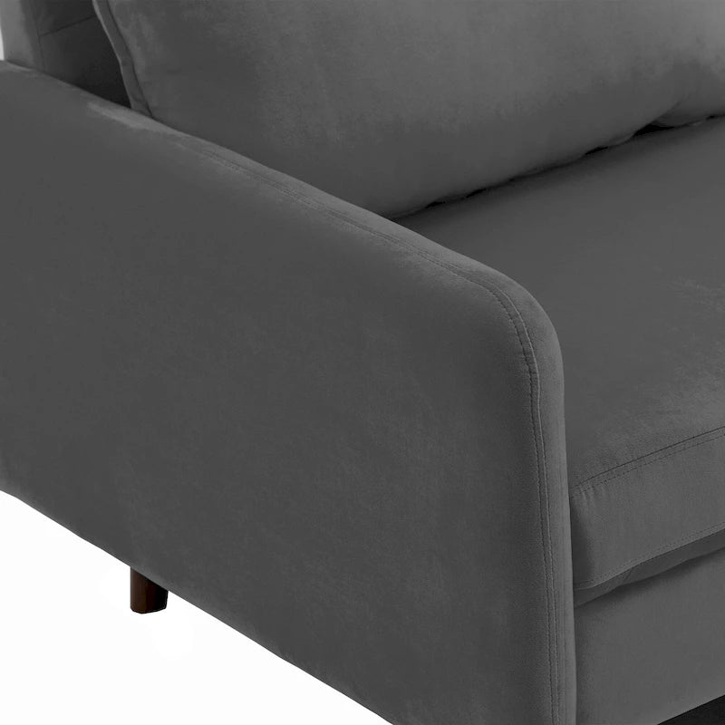 Divanetto moderno in velluto con gambe in legno