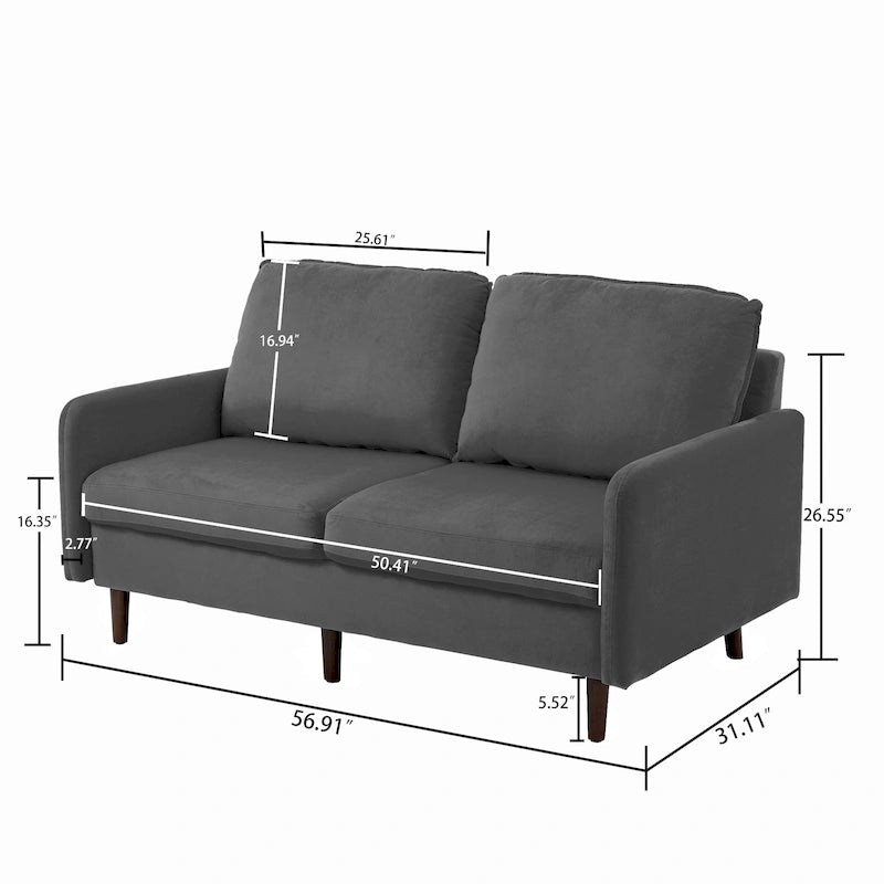 Divanetto moderno in velluto con gambe in legno