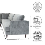 Coast to Coast Sofas Divano Sezionale a L Contemporaneo in Velluto con Struttura in Legno Massello e Rivestimento
