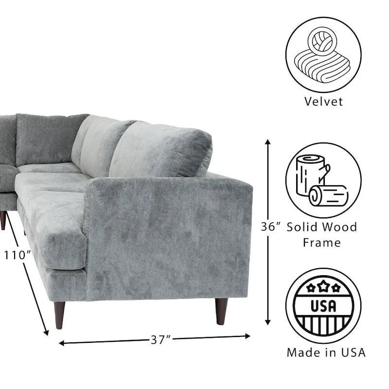 Coast to Coast Sofas Divano Sezionale a L Contemporaneo in Velluto con Struttura in Legno Massello e Rivestimento