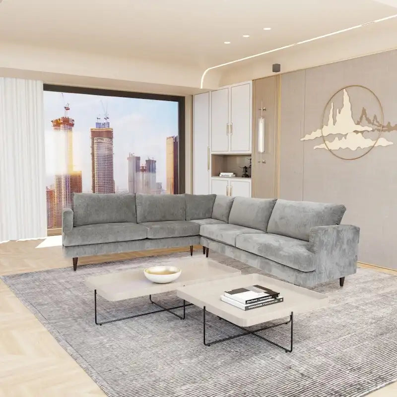 Coast to Coast Sofas Divano Sezionale a L Contemporaneo in Velluto con Struttura in Legno Massello e Rivestimento