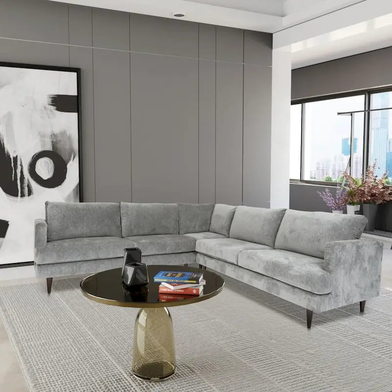 Coast to Coast Sofas Divano Sezionale a L Contemporaneo in Velluto con Struttura in Legno Massello e Rivestimento