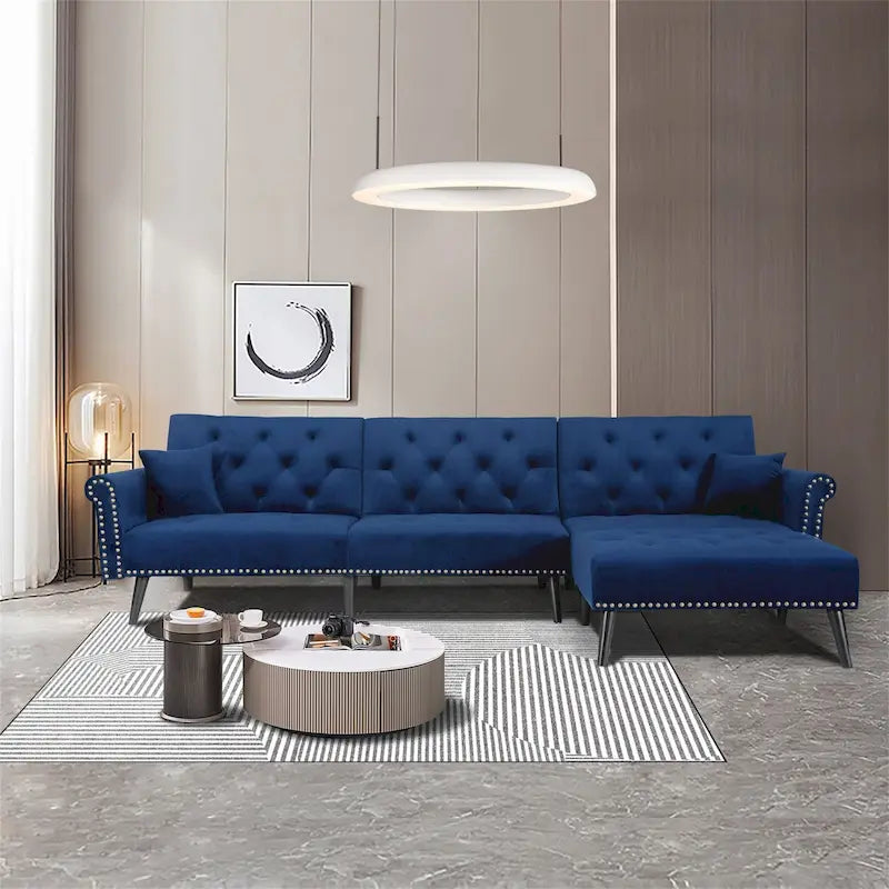 Aukfa Canapé-lit d'angle convertible en velours - 114,5 W