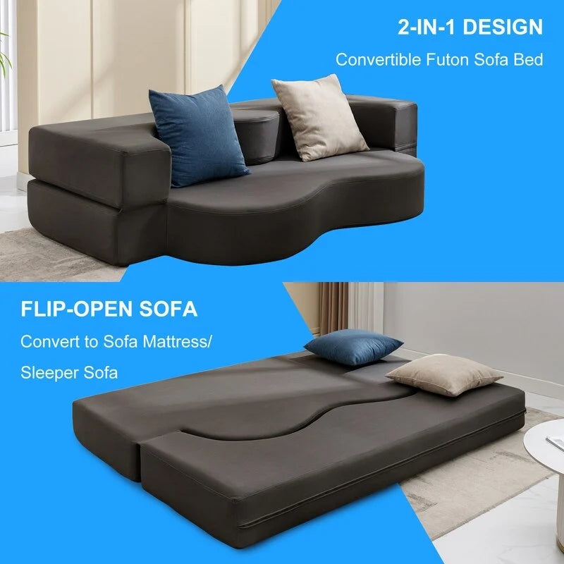 Mixoy Divano Letto Futon Convertibile, Pieghevole, Materasso Pieghevole in Schiuma, Divano Letto a Pavimento in Tessuto