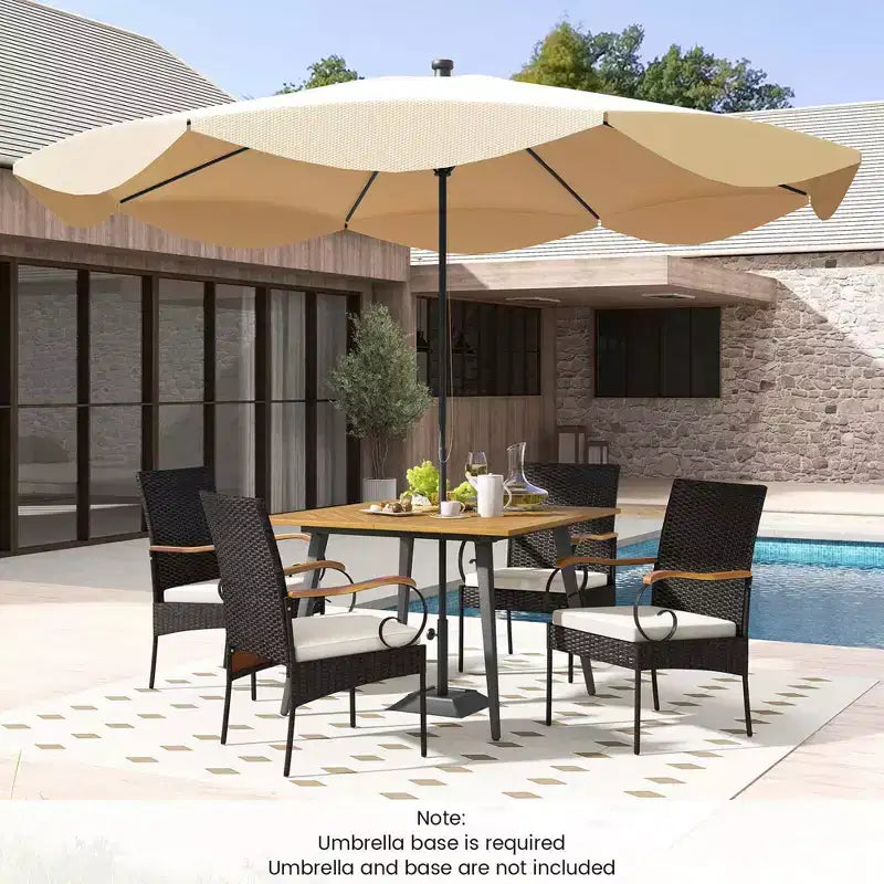 Costway Ensemble de salle à manger 5 pièces en rotin synthétique avec table et chaises, coussins et trou de parasol de 1,9 po