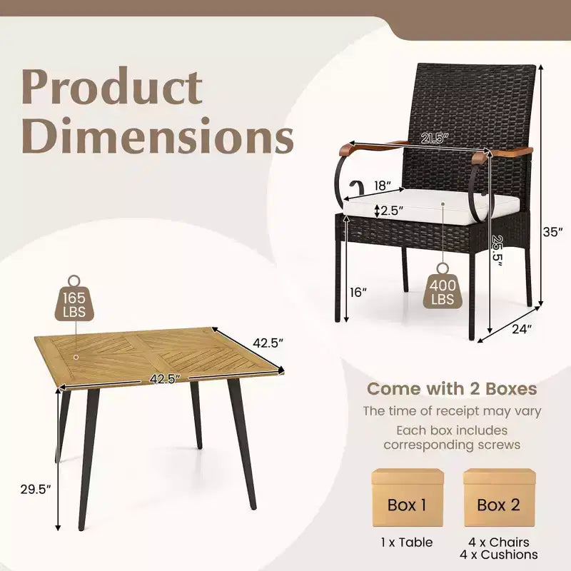 Costway Ensemble de salle à manger 5 pièces en rotin synthétique avec table et chaises, coussins et trou de parasol de 1,9 po