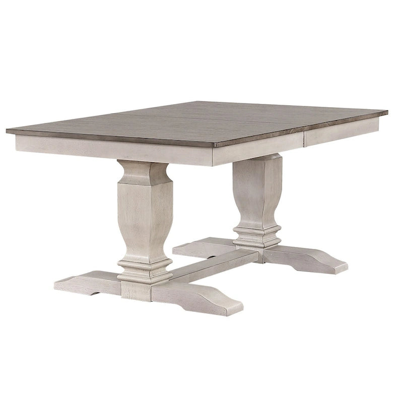 Sedia da pranzo laterale con schienale a pioli a piedistallo doppio transizionale in frassino/bianco tempesta, set da 5 pezzi