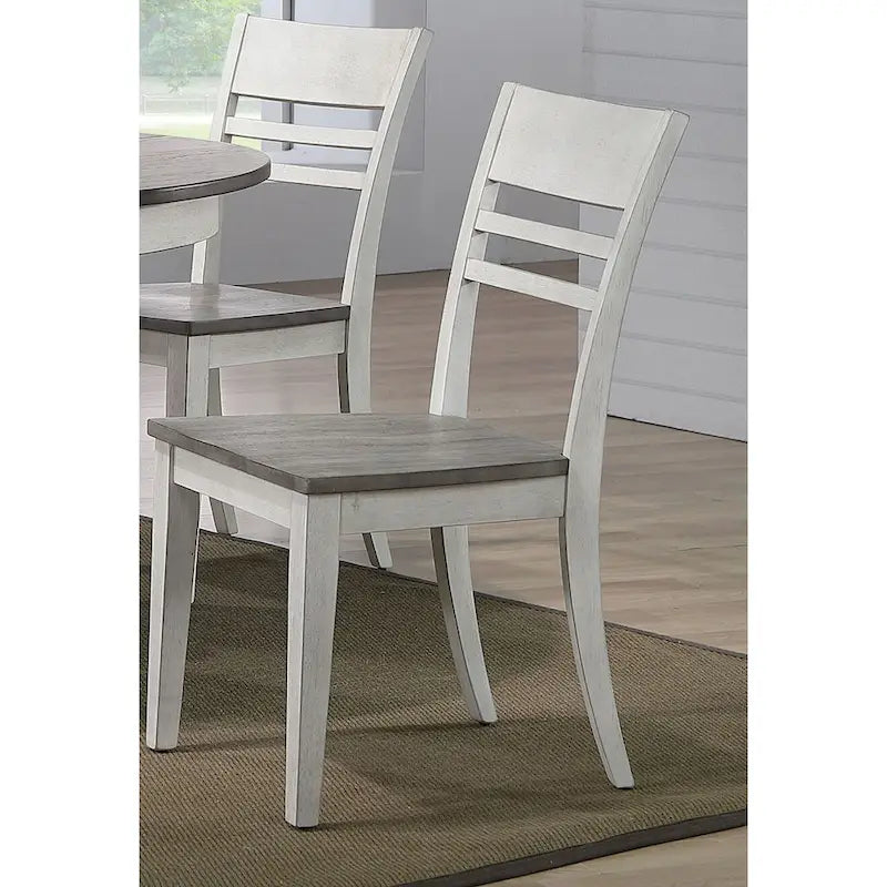 Sedia da pranzo laterale con schienale a pioli a piedistallo doppio transizionale in frassino/bianco tempesta, set da 5 pezzi