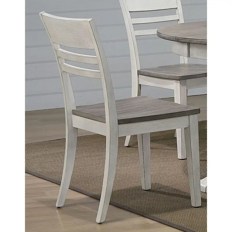 Sedia da pranzo laterale con schienale a pioli a piedistallo doppio transizionale in frassino/bianco tempesta, set da 5 pezzi