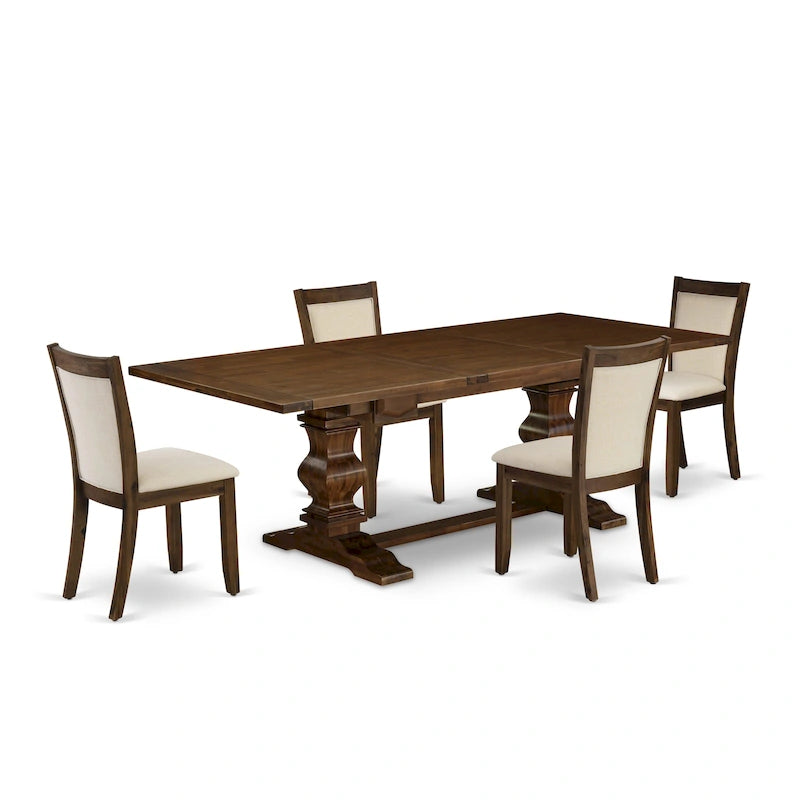 East West Furniture Ensemble Table à Manger - une Table en Bois et des Chaises en Tissu de Lin Beige Clair, (Options de Pièces)